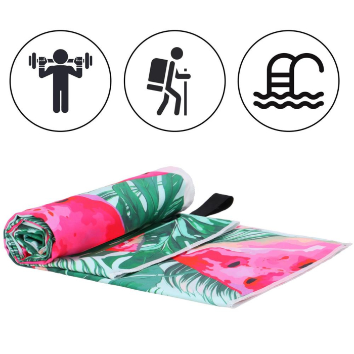 Prosop de plaja cu uscare de rapida, husa de transport, 90x180cm, model pepene verde [23]