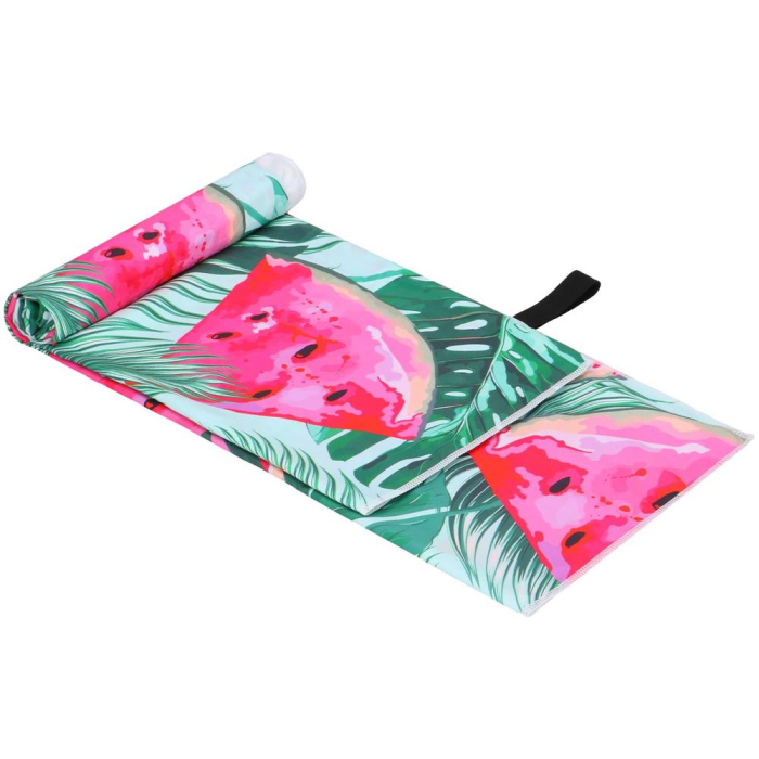 Prosop de plaja cu uscare de rapida, husa de transport, 90x180cm, model pepene verde [9]