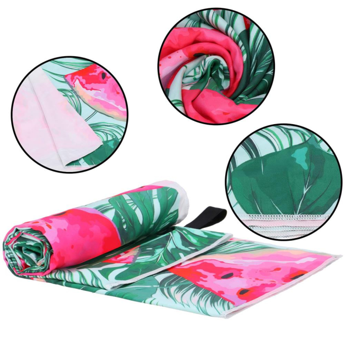 Prosop de plaja cu uscare de rapida, husa de transport, 90x180cm, model pepene verde [24]