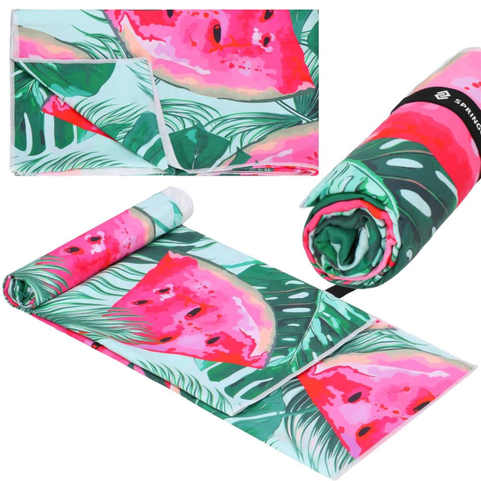 Prosop de plaja cu uscare de rapida, husa de transport, 90x180cm, model pepene verde [6]