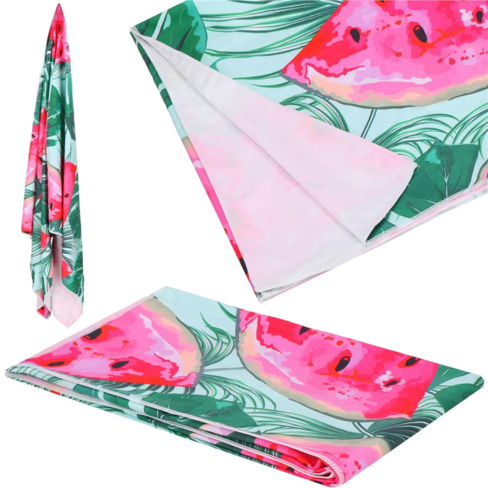 Prosop de plaja cu uscare de rapida, husa de transport, 90x180cm, model pepene verde [2]