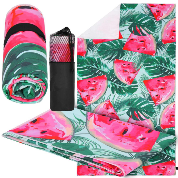 Prosop de plaja cu uscare de rapida, husa de transport, 90x180cm, model pepene verde [3]