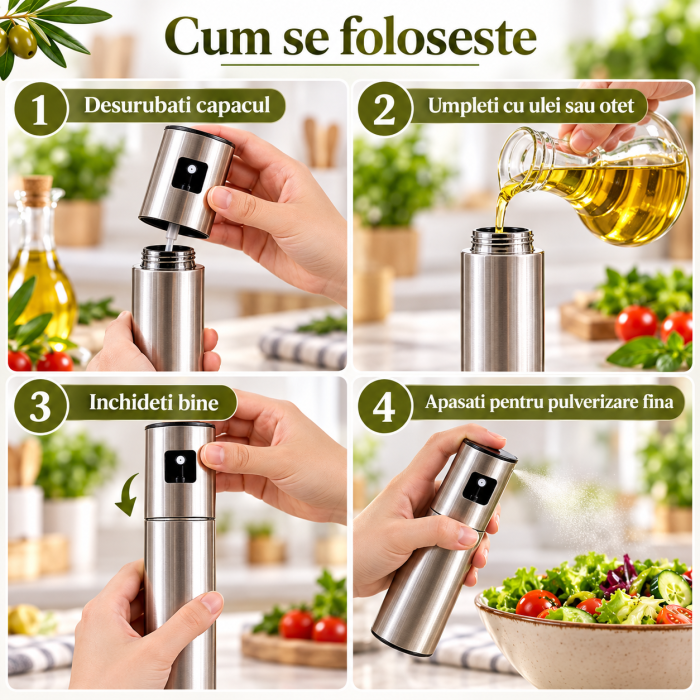Pulverizator ORIGINAL DEALS pentru ulei si otet, inox, 100 ml, reincarcabil, 18.3 x 4.3 cm, argintiu [7]