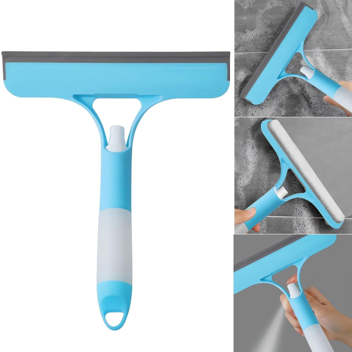 Racleta de Curatare 3 in 1, , Multifunctional, Pentru Casa si Masina, Pulverizator de Spray, Racleta din Silicon si Burete, 21.5 x 25.7 cm, Albastru [5]