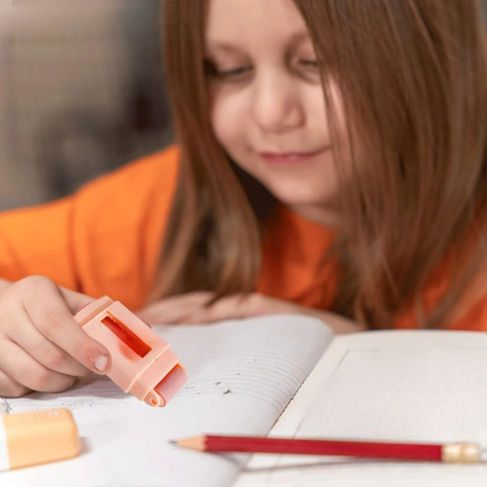 Radiera Retractabila, , Model Ursulet, Reglare Push-Pull, Radiera de tip Push, Doua Radiere de Rezerva in set din Cauciuc, Roz deschis [4]