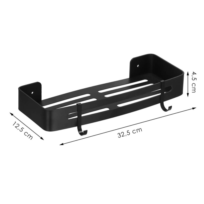 Raft de baie cu 2 agatatori, 2 sisteme instalare pe perete, aluminiu, 32x12x4cm, negru [18]