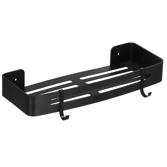 Raft de baie cu 2 agatatori, 2 sisteme instalare pe perete, aluminiu, 32x12x4cm, negru [19]