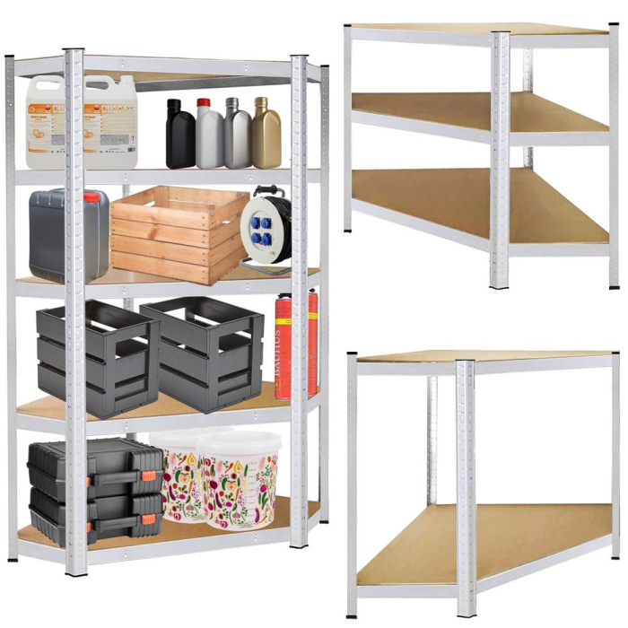 Raft de colt cu cadru metalic modular pentru depozitare, 5 polite, 180x90x40cm, sarcina 875kg [7]