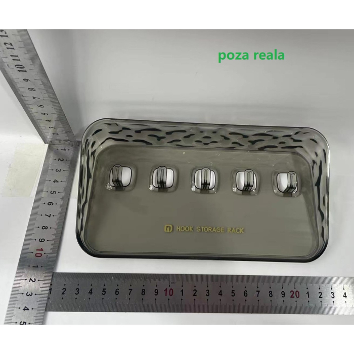 Raft de Depozitare cu Carlig, , Pentru Chei, Bijuterii, 20.3 x 4.6 x 10.3 cm, Gri [2]