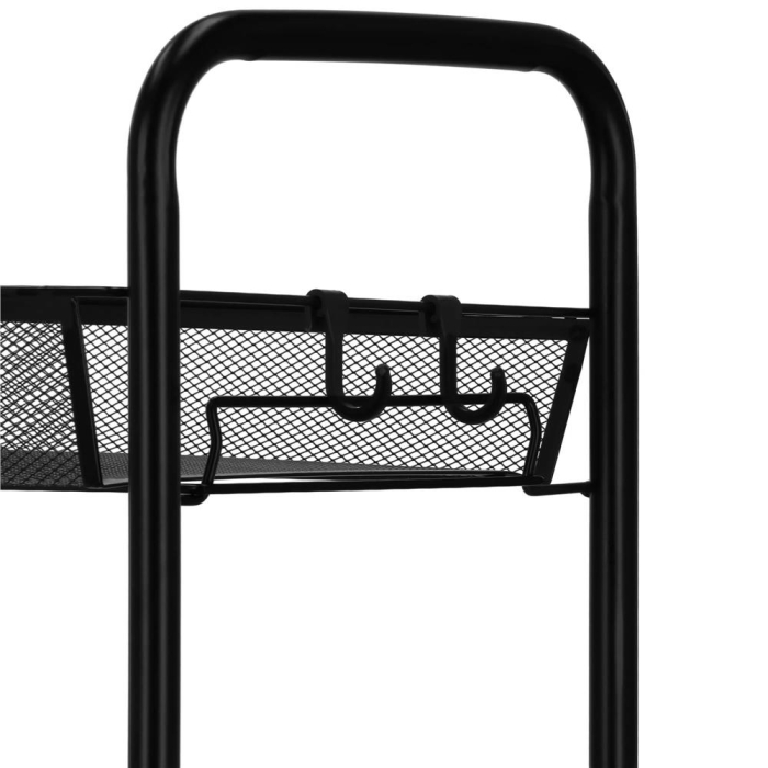 Raft metalic mobil tip carucior pentru bucatarie, 4 polite si 4 agatatori, negru, 44x26x85cm [20]