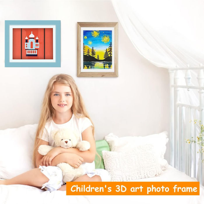 Rama Foto , cu Magnet, din Lemn, cu Spatiu Pentru Depozitare, Pentru Desene si Picturi A4, Sticla Securizata, Rama MDF, 21x30 cm, Albastru [2]