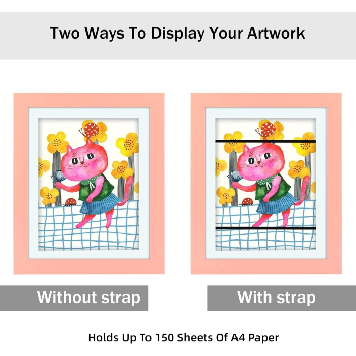 Rama Foto , cu Magnet, din Lemn, cu Spatiu Pentru Depozitare, Pentru Desene si Picturi A4, Sticla Securizata, Rama MDF, 21x30 cm, Roz [2]