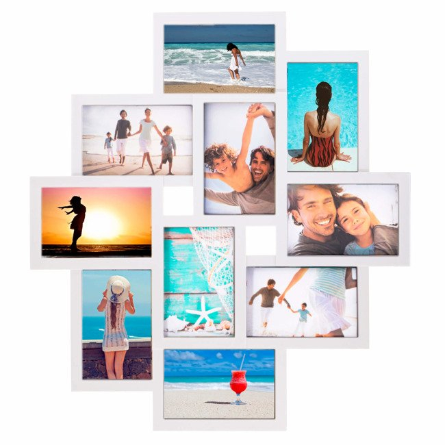 Rama foto de perete, colaj de 10 fotografii, 48x53cm, alb [1]