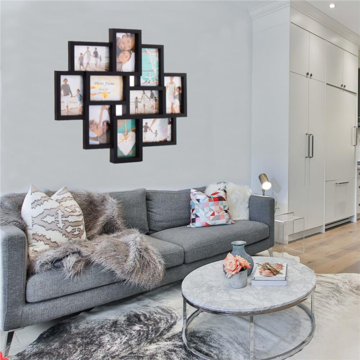 Rama foto de perete, colaj de 10 fotografii, 48x53cm, negru [7]