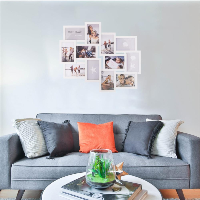 Rama foto de perete, colaj de 12 fotografii, 50x59cm, alb [4]