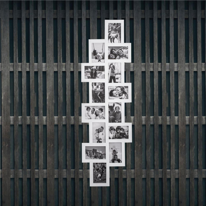 Rama foto de perete, colaj de 14 fotografii, 36x118cm, alb [2]