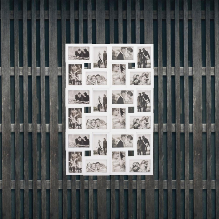 Rama foto de perete, colaj de 24 fotografii, 57x86cm, alb [5]