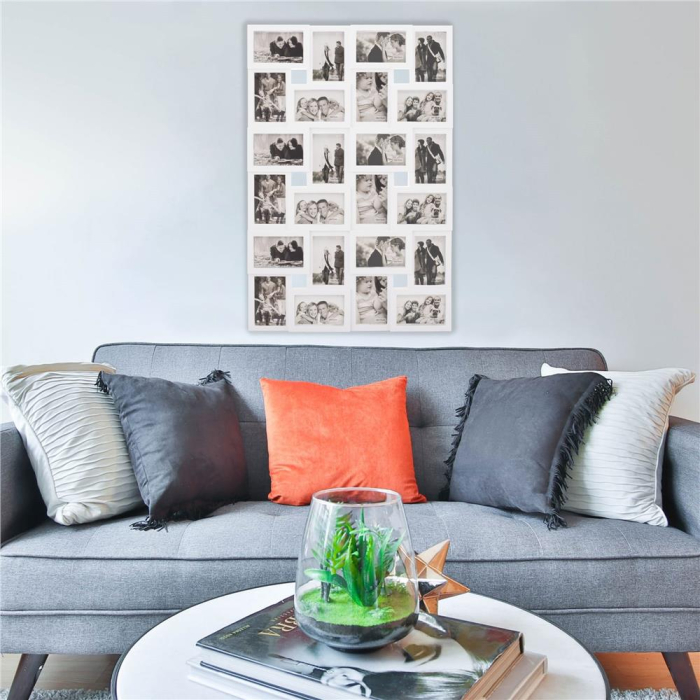 Rama foto de perete, colaj de 24 fotografii, 57x86cm, alb [4]