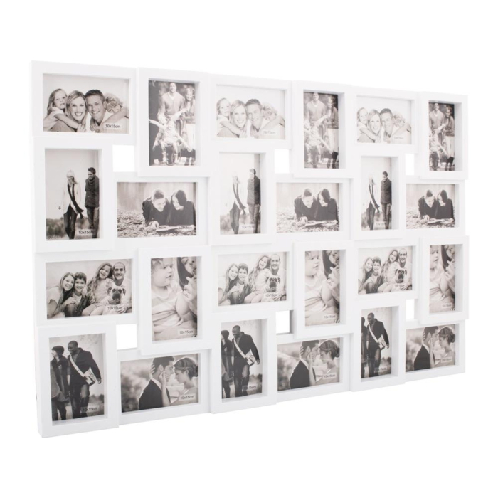 Rama foto de perete, colaj de 24 fotografii, 57x86cm, alb [12]