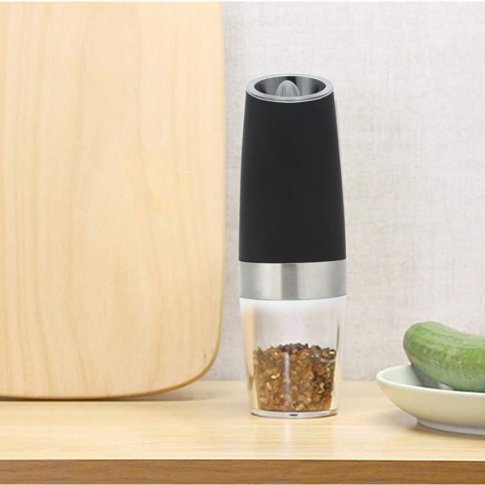 Rasnita Electrica Sare si Piper, , cu Camera Depozitare Transparenta, Macinare, Functionare pe Baterii, cu Lumina, ABS, 20x6.5 cm, Negru/Transparent [5]