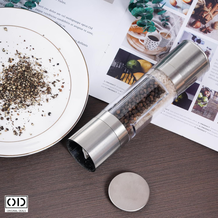 rasnita mecanica condimente, rasnita dubla sare piper, rasnita inox premium, rasnita manuala reglabila, rasnita otel inoxidabil, rasnita de bucatarie eleganta, rasnita moderna condimente, rasnita original dealsrasnita mecanica cu 2 compartimente pentru condimente din otel inoxidabil, rasnita dubla sare si piper design premium, rasnita manuala reglabila din inox original deals, rasnita profesionala pentru condimente cu macinare ajustabila, rasnita eleganta argintie pentru bucatarie moderna, rasnita condimente durabila din otel inoxidabil [10]