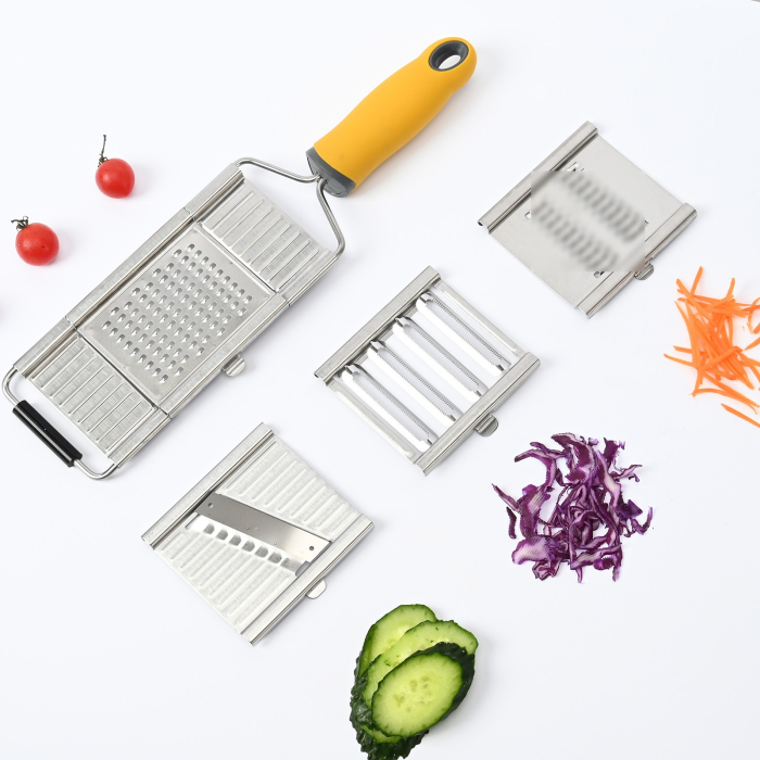 Razatoare multifunctionala , Inox, 4 tipuri de lame, usor de manevrat, maner din ABS ergonomic,33 x 8.6 cm, periuta curatare inclusa, Lame interschimbabile, Argintiu [4]