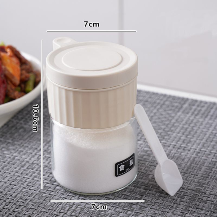 Recipient Condimente, , din Stilca, 180 ml, cu Maner si Lingurita, 10.6 x 7 x 7 cm, Capac Mat, Alb [6]