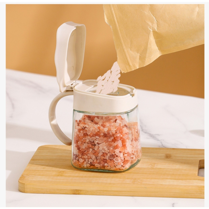 Recipient Condimente, , din Stilca, 180 ml, cu Maner si Lingurita, 11.3 x 8.2 cm, Capac Ondulat, Alb [5]