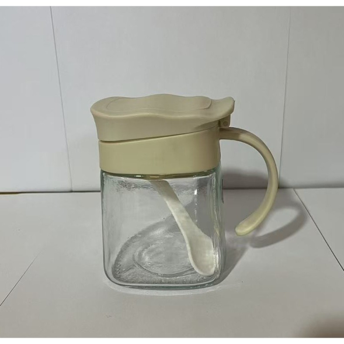 Recipient Condimente, , din Stilca, 180 ml, cu Maner si Lingurita, 11.3 x 8.2 cm, Capac Ondulat, Alb [2]