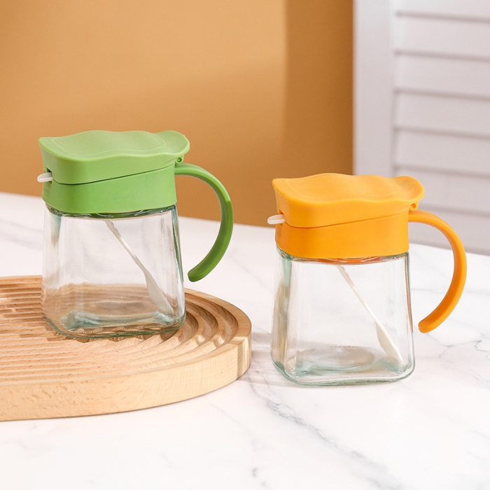 Recipient Condimente, , din Stilca, 180 ml, cu Maner si Lingurita, 11.3 x 8.2 cm, Capac Ondulat, Verde [6]