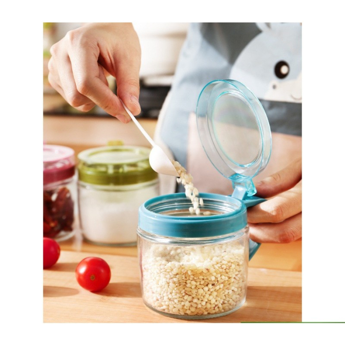 Recipient Condimente, , din Stilca, 180 ml, cu Maner si Lingurita, 8 x 9 cm, Capac Transparent, Albastru [4]