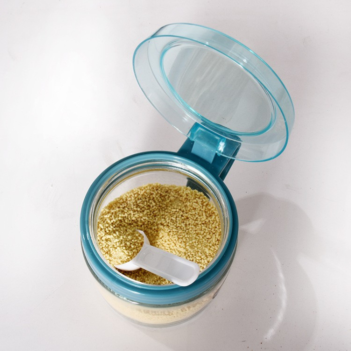 Recipient Condimente, , din Stilca, 180 ml, cu Maner si Lingurita, 8 x 9 cm, Capac Transparent, Albastru [3]