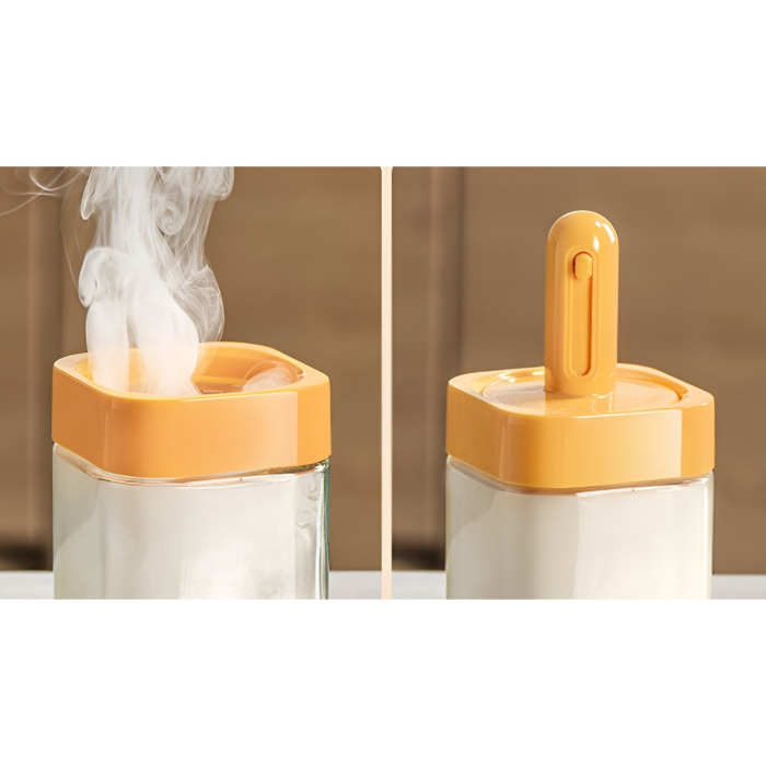 Recipient pentru Depozitarea Condimentelor, , Borcan din Sticla, Capac si Lingura Incorporate, Uz Casnic, 300 ml, 7.1x7.1x14.8 cm, Portocaliu [5]