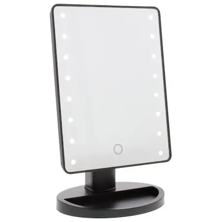 Oglinda de Masa pentru Make Up si Machiaj, cu 16 LED Integrate, Wireless, cu Baterii, Buton On/Off, Premium, Negru [5]