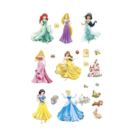Set Sticker Autocolant 7 Printese Ariel, Rapunzel, Alba ca Zapada, Jasmine, Cenusareasa, Frumoasa din Pardurea Adormita, Frumoasa si Bestia, Bell [7]