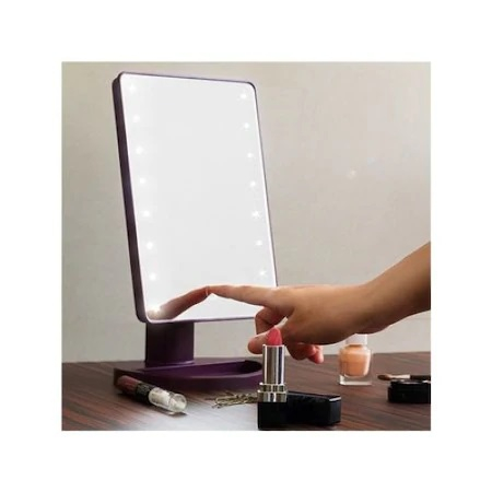 Oglinda de Masa pentru Make Up si Machiaj, cu 16 LED Integrate, Wireless, cu Baterii, Buton On/Off, Premium, Negru [2]