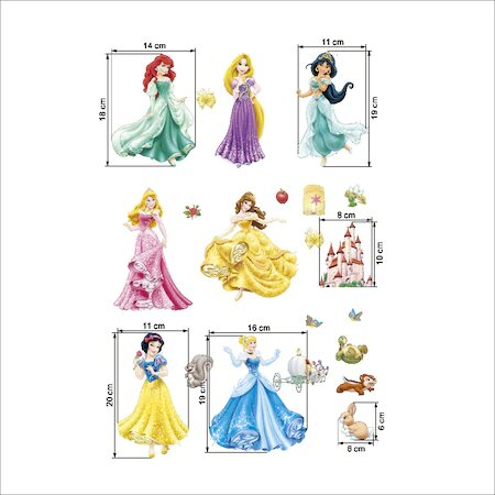 Set Sticker Autocolant 7 Printese Ariel, Rapunzel, Alba ca Zapada, Jasmine, Cenusareasa, Frumoasa din Pardurea Adormita, Frumoasa si Bestia, Bell [6]