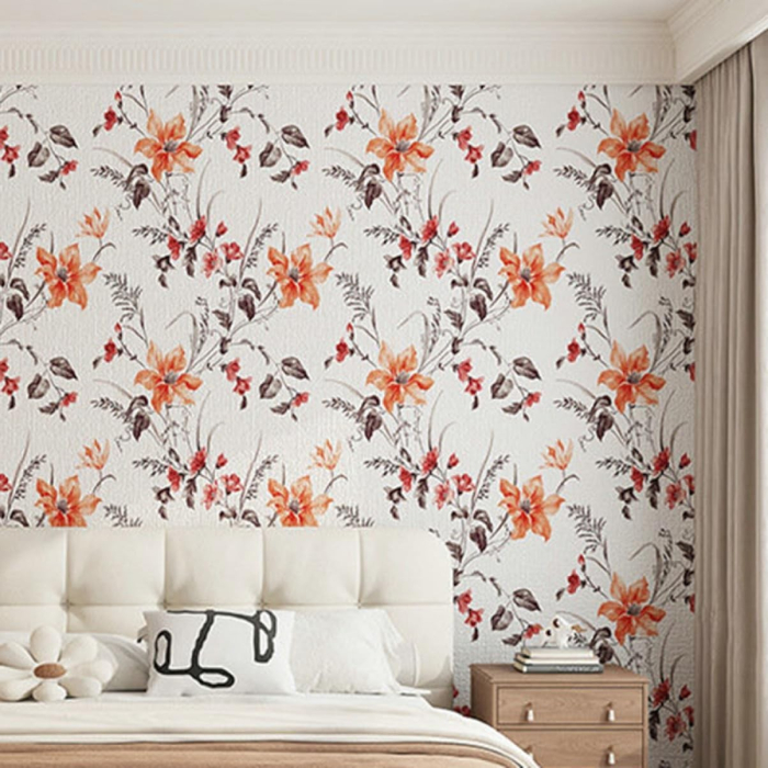 Rola Autoadeziva pentru Perete, , din Panza, 10 m, Rezistenta la Umezeala, 2.5 mm Grosime, Model Flori, Portocaliu [5]
