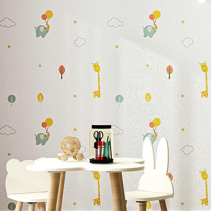 Rola Autoadeziva pentru Perete, , din Panza, 10 m, Rezistenta la Umezeala, 2.5 mm Grosime, Model Girafa si Elefant, Multicolor [3]