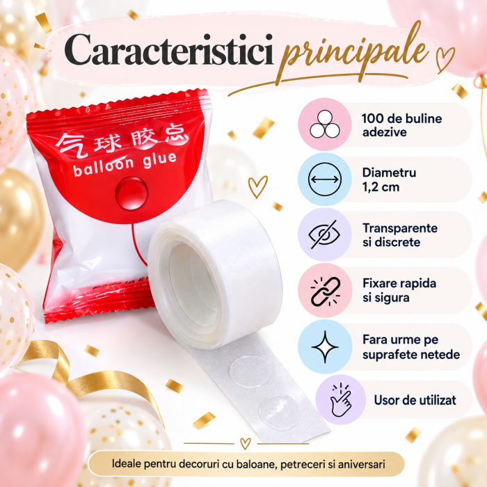 Rola ORIGINAL DEALS cu 100 Buline Dublu Adezive Transparente pentru Baloane, Diametru 1.2 cm [7]
