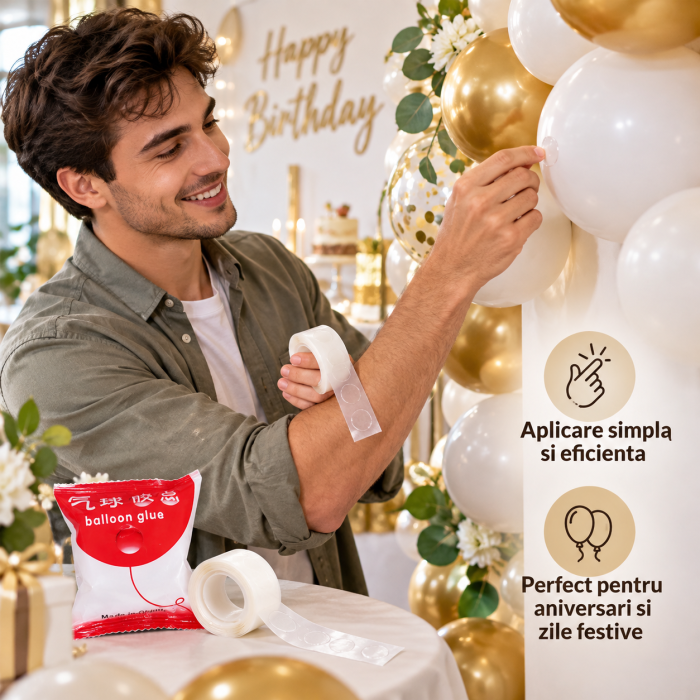 Rola ORIGINAL DEALS cu 100 Buline Dublu Adezive Transparente pentru Baloane, Diametru 1.2 cm [2]