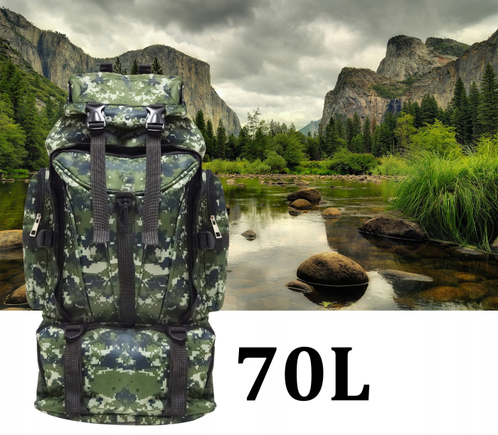 Rucsac militar pentru drumetie, 6 compartimente, 70litri, 65x18x35cm, verde [2]