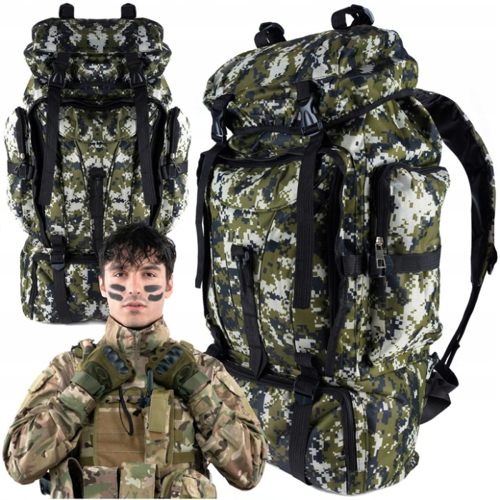 Rucsac militar pentru drumetie, 6 compartimente, 70litri, 65x18x35cm, verde [5]