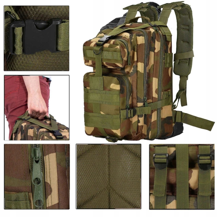 Rucsac militar pentru drumetie, impermeabil, ultra usor, 4 compartimente, culoare camo [5]