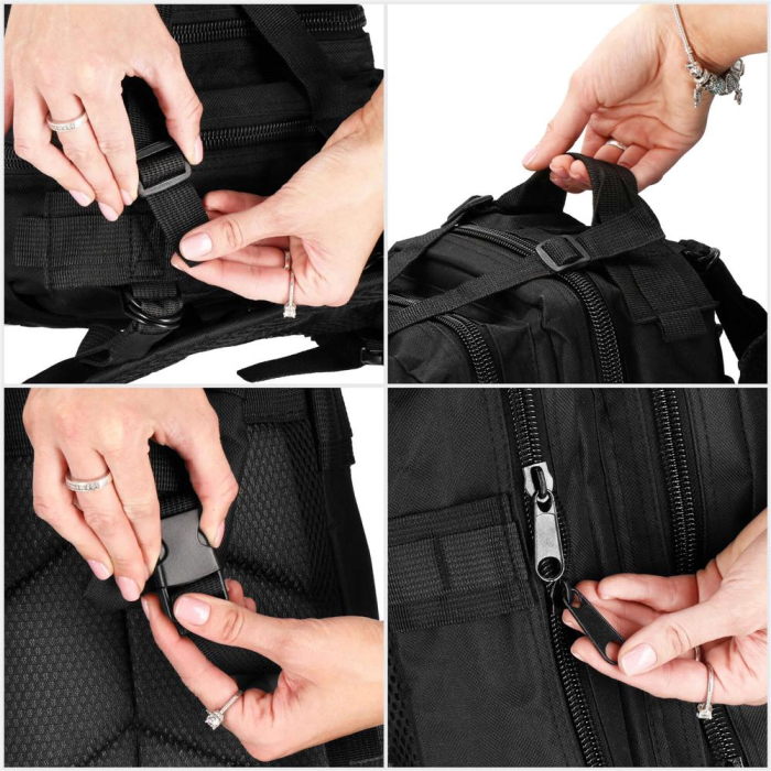 Rucsac militar pentru drumetie, impermeabil, ultra usor, 4 compartimente, culoare negru [7]