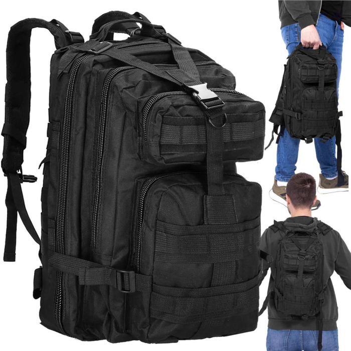 Rucsac militar pentru drumetie, impermeabil, ultra usor, 4 compartimente, culoare negru [21]