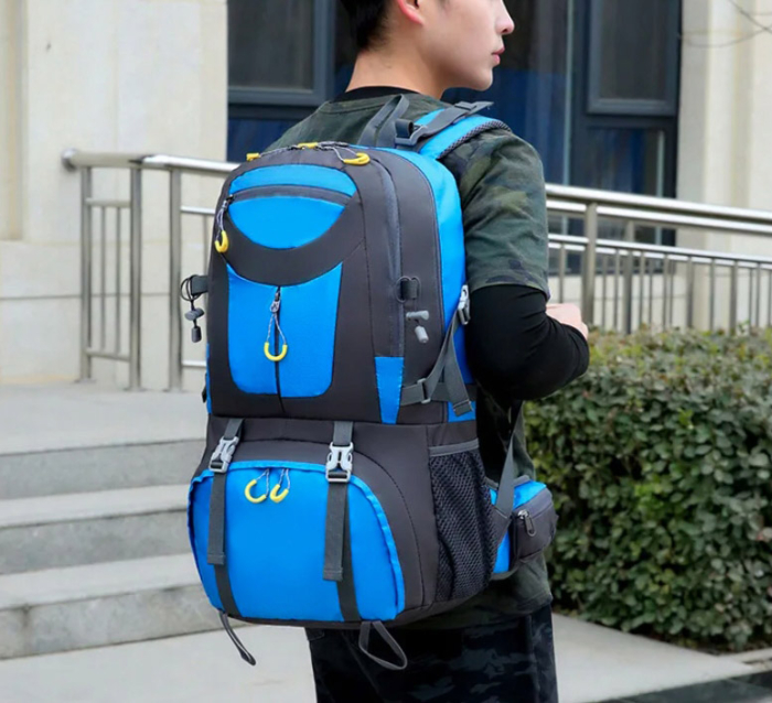 Rucsac militar pentru drumetie, usor, cu 4 buzunare laterale, 50 litri, albastru si gri [4]