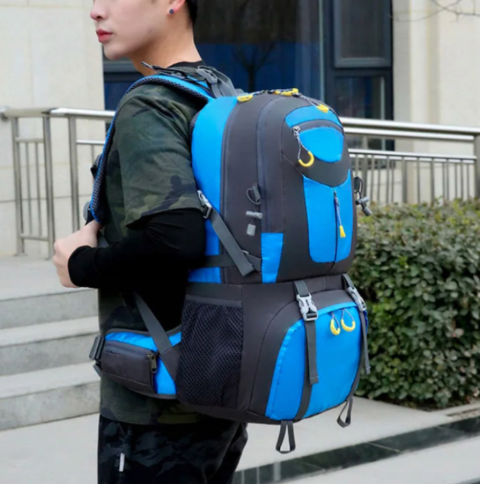 Rucsac militar pentru drumetie, usor, cu 4 buzunare laterale, 50 litri, albastru si gri [7]