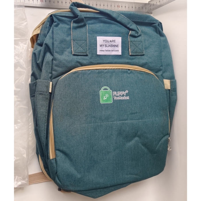 Rucsac Multifunctional pentru Mamici, , cu Patut Pliabil si Baza de Schimbat, Rezistent la Apa, Capacitate Mare, Usor, Compartimente Multiple, Buzunar Termic pentru Lapte, 42 x 32 x 22 cm, Verde [6]