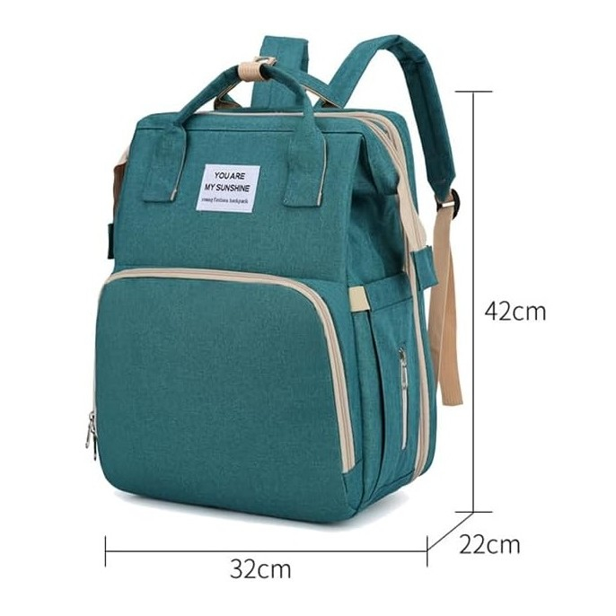 Rucsac Multifunctional pentru Mamici, , cu Patut Pliabil si Baza de Schimbat, Rezistent la Apa, Capacitate Mare, Usor, Compartimente Multiple, Buzunar Termic pentru Lapte, 42 x 32 x 22 cm, Verde [3]